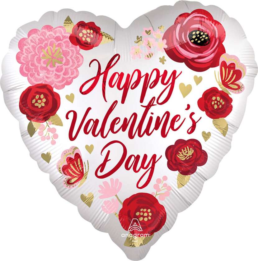 Folieballong Happy Valentines Day Blomster