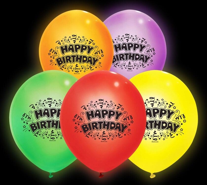 LED-ballonger Happy Birthday - 5-pakning