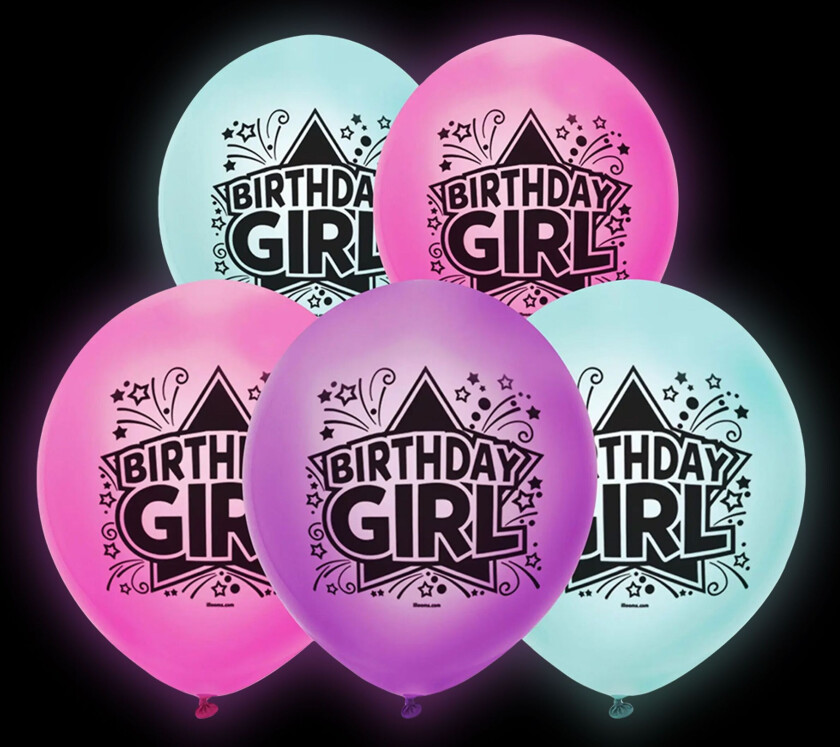 LED-ballonger Birthday Girl - 5-pakning