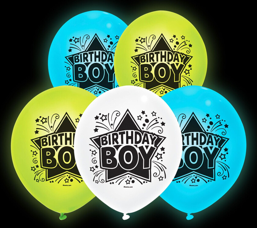 LED-ballonger Birthday Boy - 5-pakning