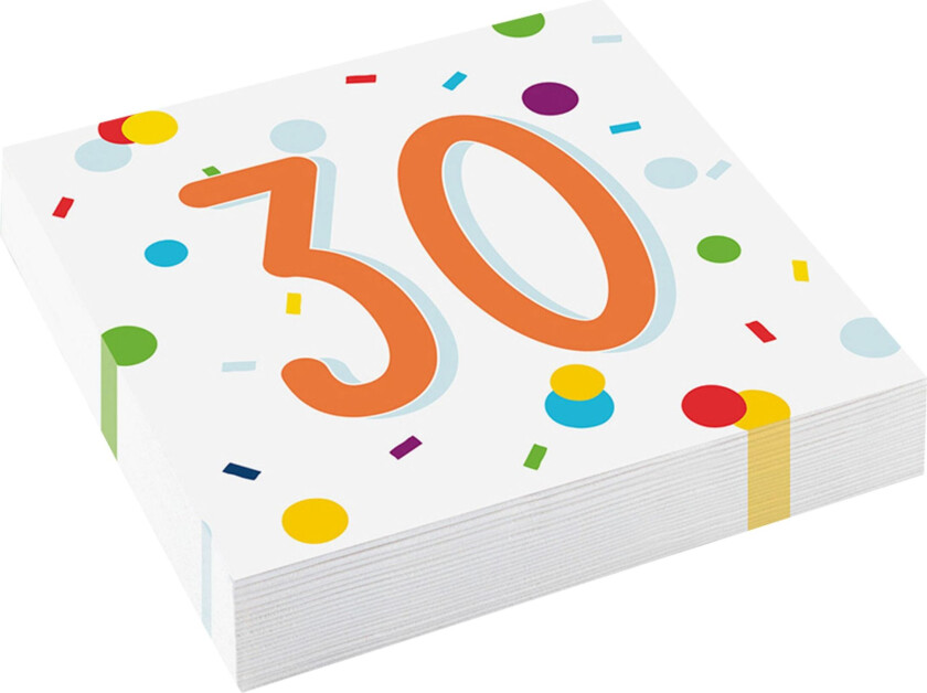 Servietter Confetti Birthday 30 - 20-pakning