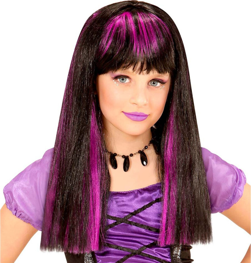 Svart/Lilla Lang Barneparykk - One-size