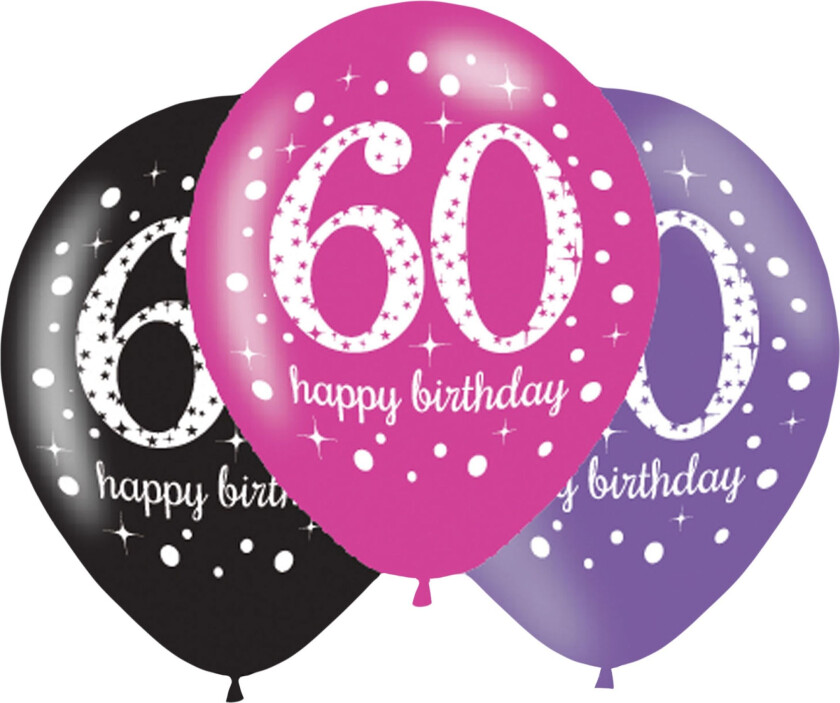 Ballonger 60 Rosa/Svarte Happy Birthday - 6-pakning