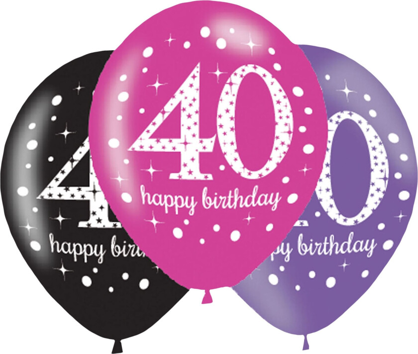 Ballonger 40 Rosa/Svarte Happy Birthday - 6-pakning