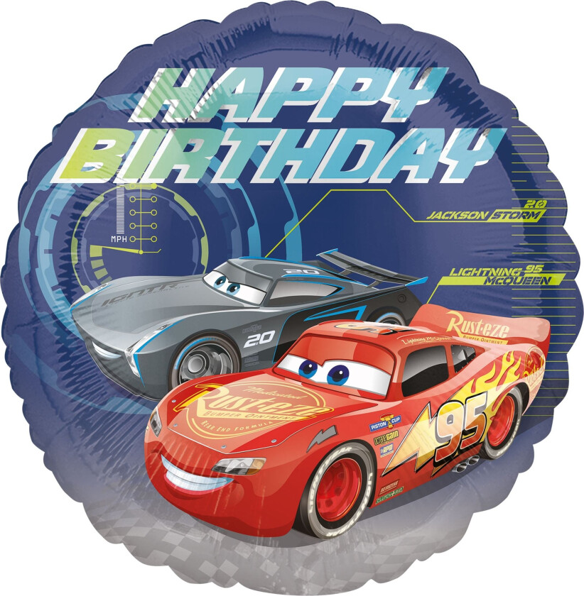 Folieballong Biler/Cars Happy Birthday