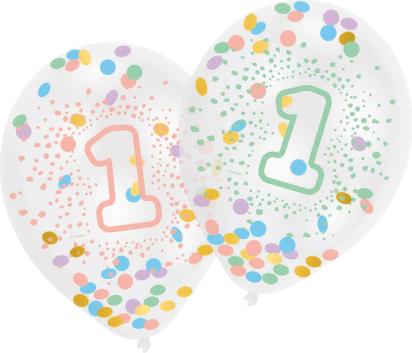 Konfettiballonger 1-årsfest Regnbue - 6-pakning