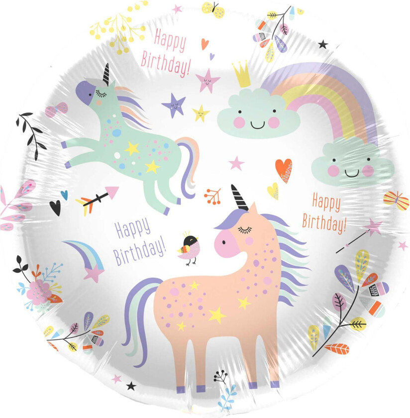 Folieballong Unicorn & Rainbows Happy Birthday