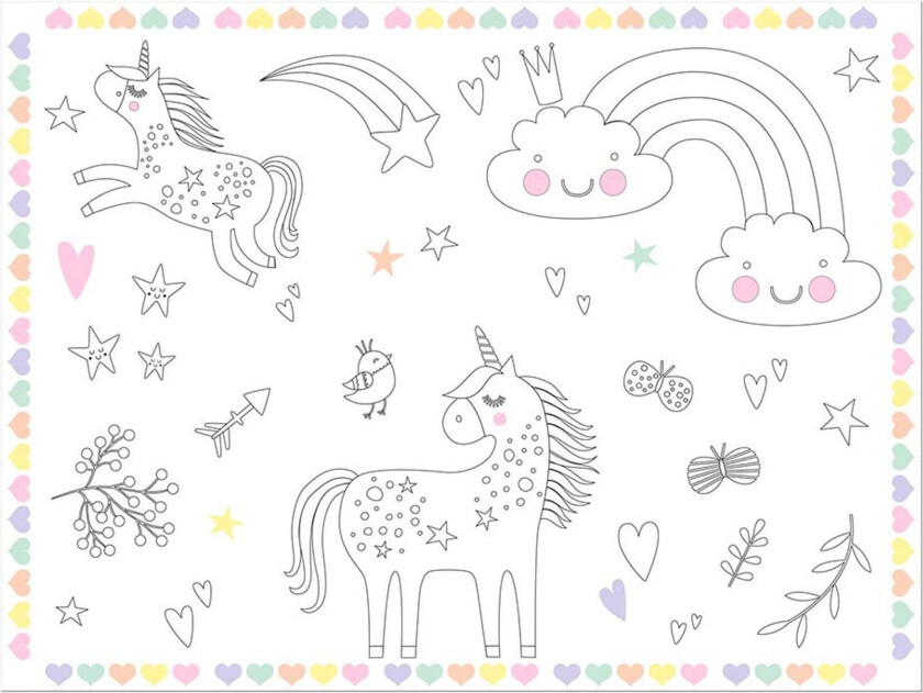 Bordbrikke Lerret Unicorns & Rainbows - 6-pakning
