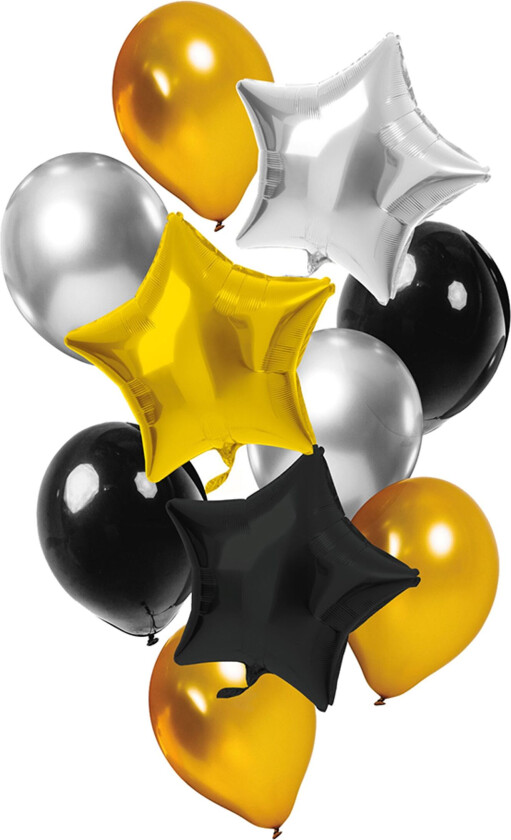 Ballongbukett Svart/Gull/Sølv - 10-pakning
