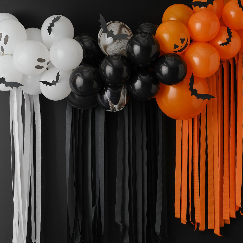 Ballongbue Halloween Hvit/Svart/Oransje med Streamers