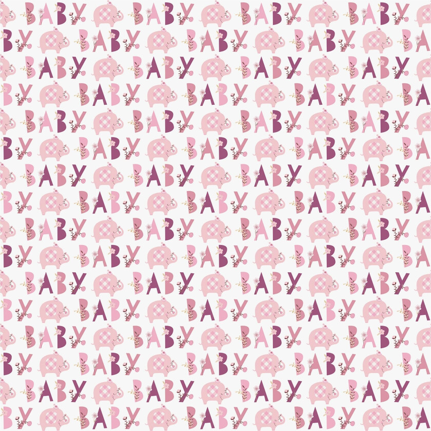 Gavepapir Baby med Elefanter Rosa