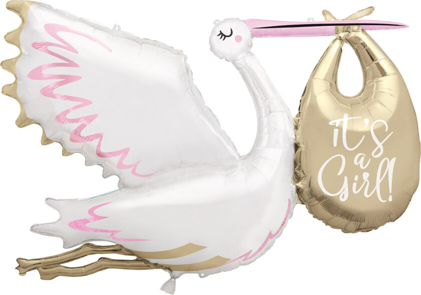 Folieballong Stork It's a Girl Rosa