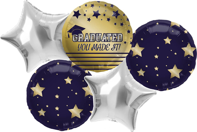 Ballongsett Gull/Sølv/Blå Graduated - 5-pakning