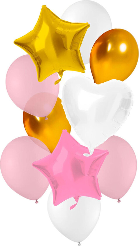 Ballongsett Rosa/Gull/Hvit - 10-pakning