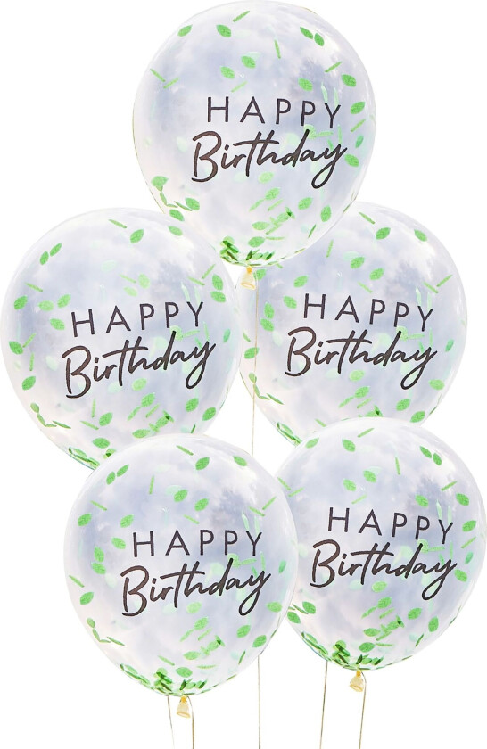 Konfettiballonger Happy Birthday Grønn - 5-pakning