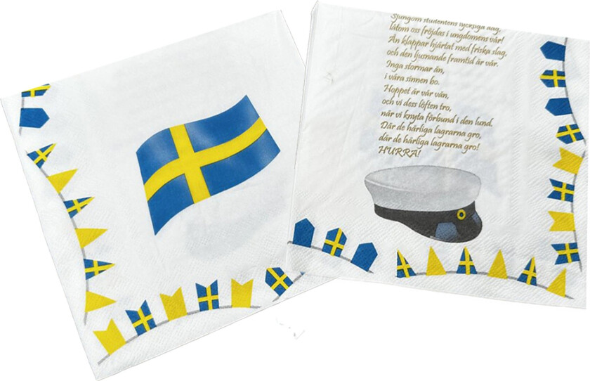 Servietter Studentlue og Svensk flagg - 20-pakning