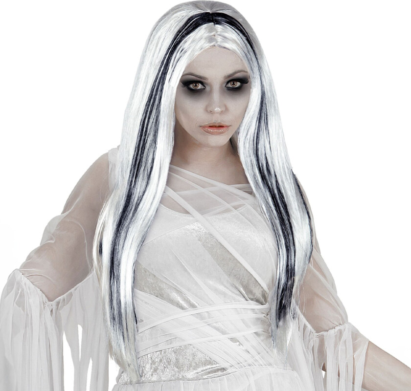 Svart/Hvit Lang Spøkelse Parykk - One size