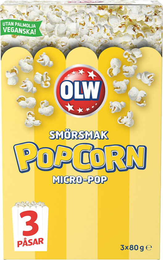 OLW Mikropopkorn Smørsmak - 240 gram