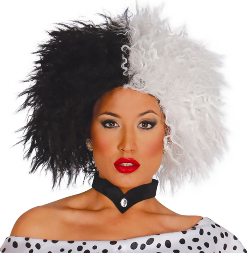 Hvit/Svart Sprø Parykk - One size