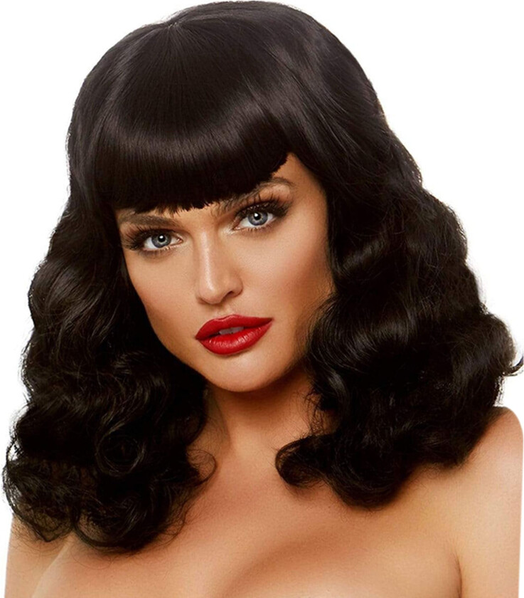60-talls Svart Krøllete Deluxe Parykk - One size