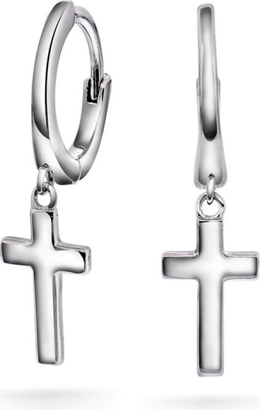 , Øreringer i rhodinert 925 sølv med kors