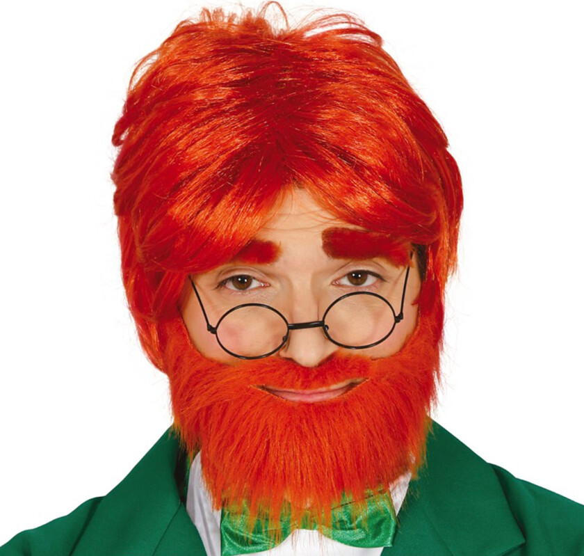 Rødhåret Parykk med Skjegg - One size