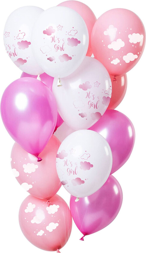 Ballonger Hvit/Rosa Its a Girl - 12-pakning