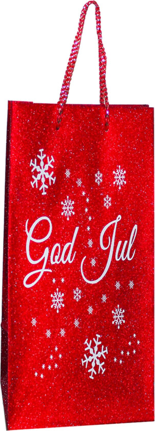 Gavepose Rød/Glitter God Jul - 13 x 34 cm