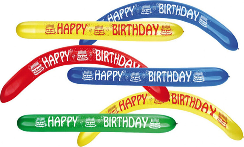 Lateksballonger Avlange Happy Birthday - 2-pakning
