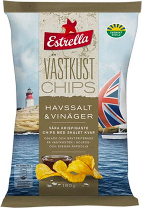 Estrella Vestkystchips Havsalt Eddik - 180 gram