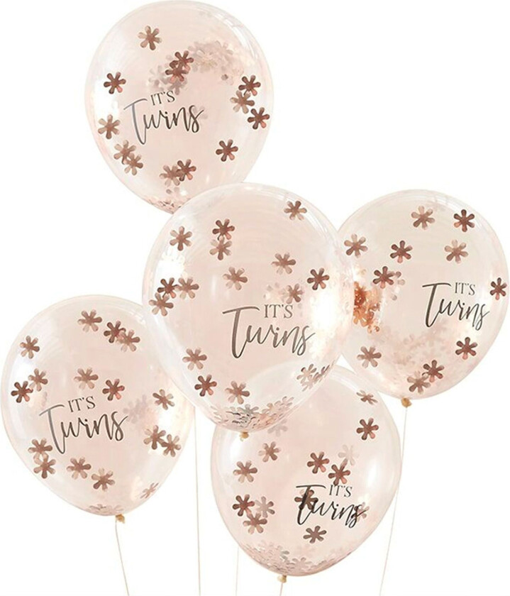 Konfettiballonger It's Twins Roségull - 5-pakning