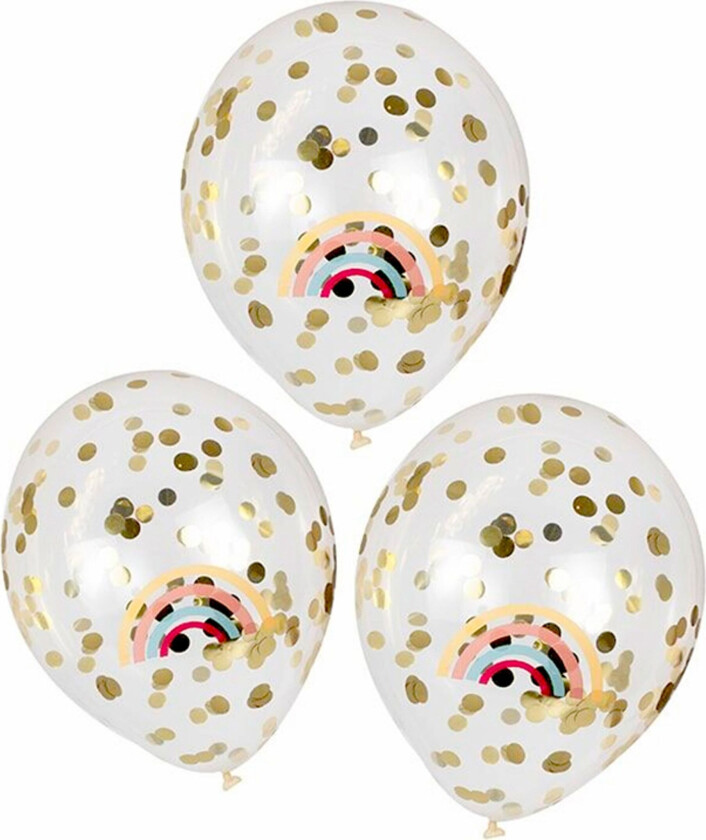 Konfettiballonger Regnbue Gull Happy Everything - 5-pakning
