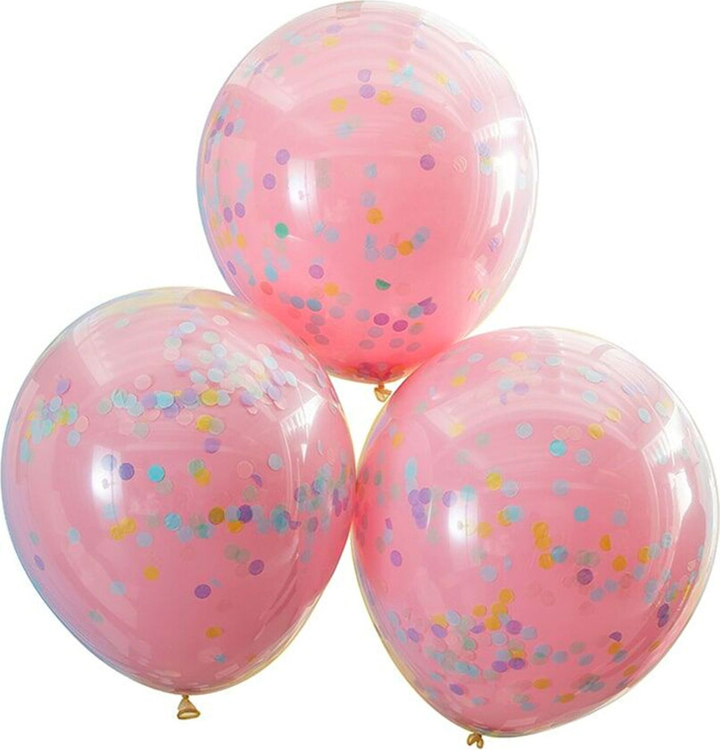 Konfettiballonger Doble Rosa/Regnbue - 3-pakning