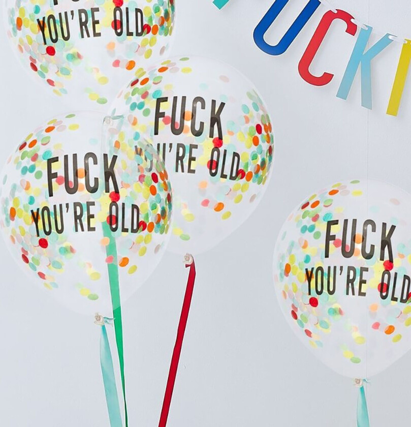 Konfettiballonger Fuck You're Old - 5-pakning