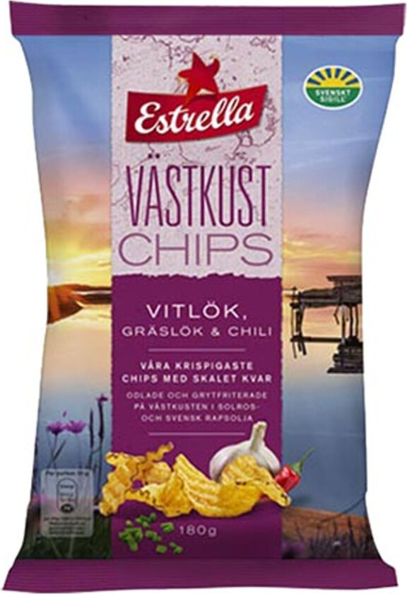 Estrella Västkustchips Hvitløk, Gressløk & Chili - 180 gram