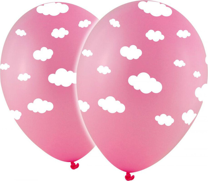 Lateksballonger Rosa med Hvite Skyer - 10-pakning