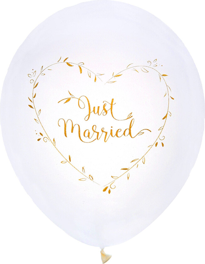 Lateksballonger Just Married Hvit/Gull - 8-pakning