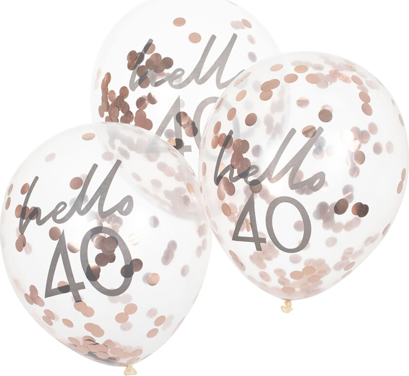 Konfettiballonger Hello 40 Roségull - 5-pakning