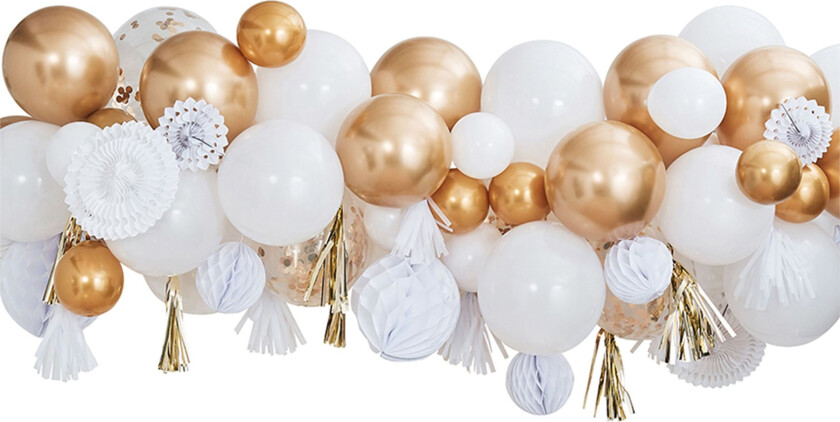 Backdrop Ballonger & Papirfjærer Gull/Hvit