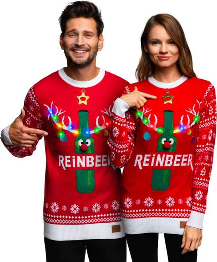 Reinbeer Rød LED Julegenser - XXXX-Large