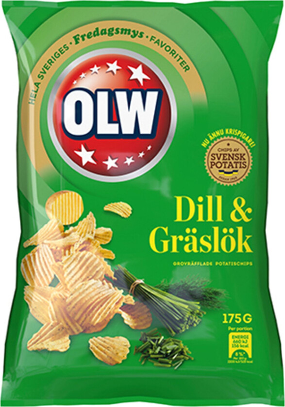 OLW Dill & Gressløk Chips - 175 gram