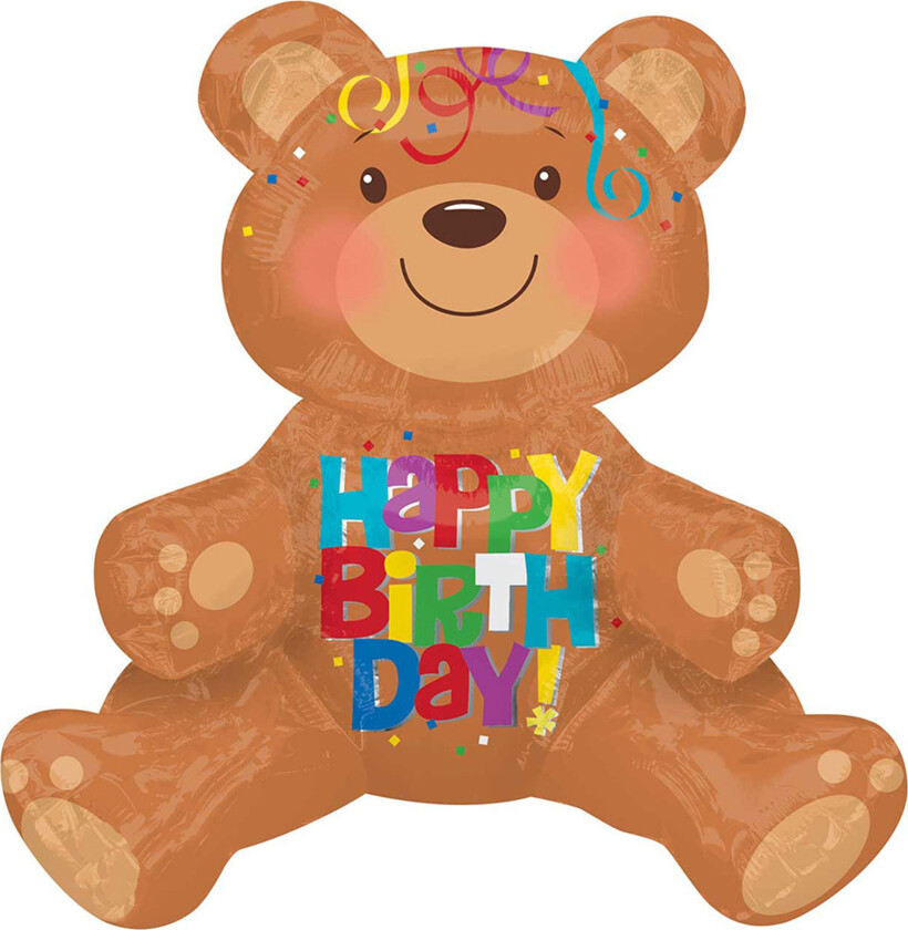 Folieballong Teddybjørn Sittende Happy Birthday