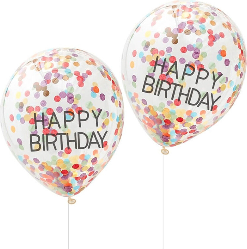 Konfettiballonger Happy Birthday Regnbuefarger - 5-pakning