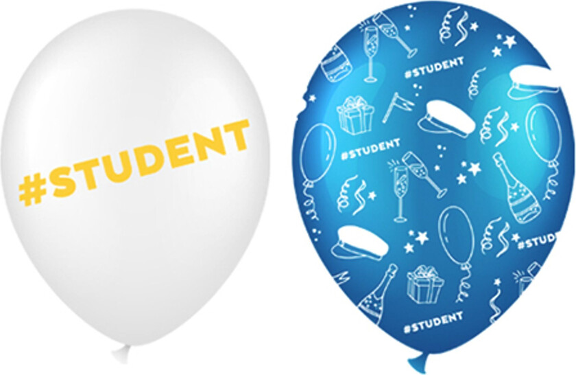 Ballonger Hvit/Blå Student - 6-pakning
