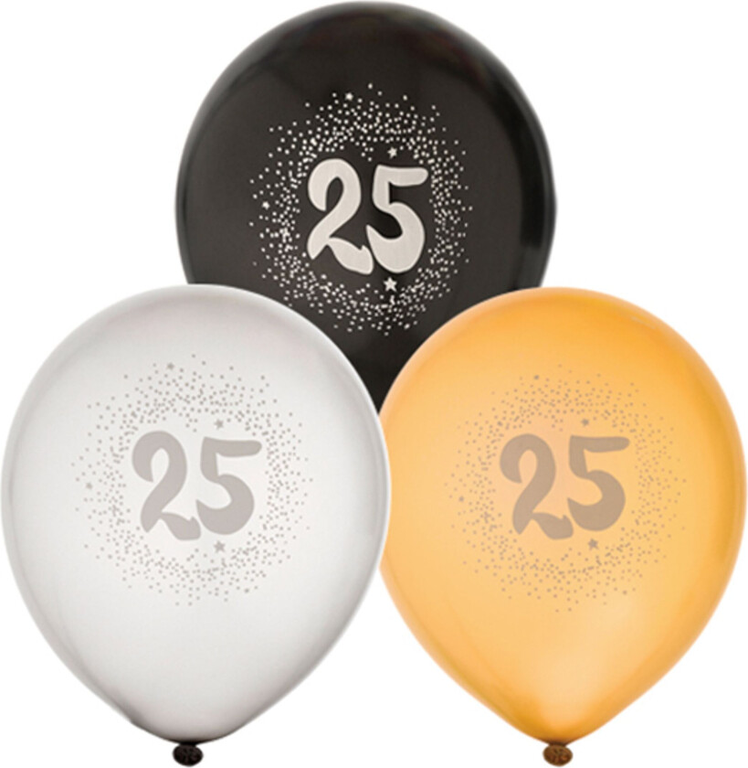 Ballonger Svart/Hvit/Gull 25 - 6-pakning