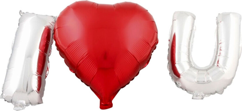 Folieballonger I Love U Rød/Sølv - 3-pakning