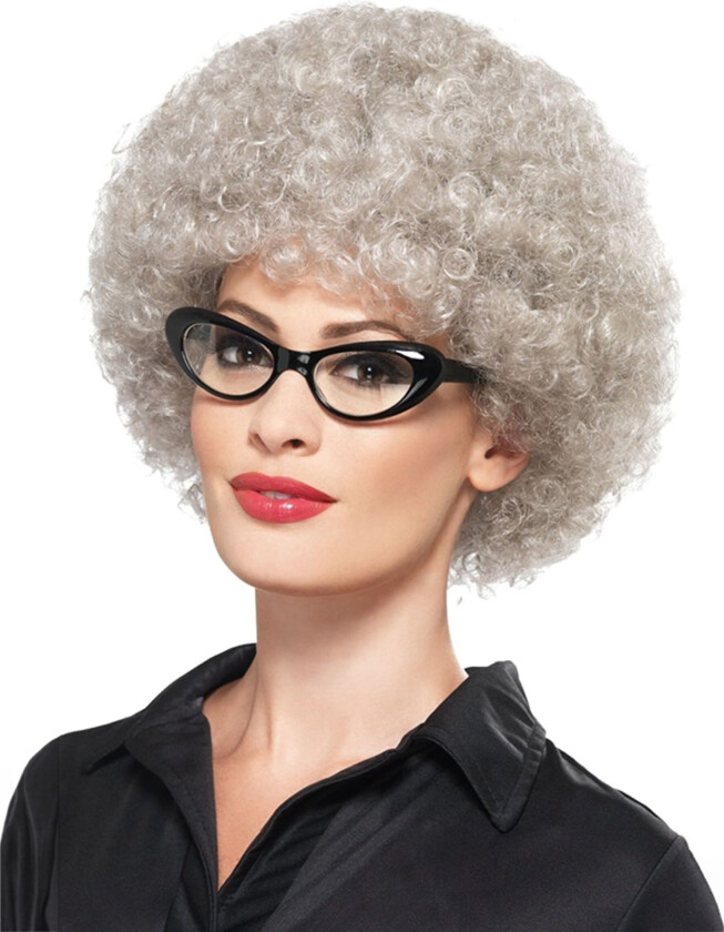 Gammel Dame Krøllete Grå Parykk - One size