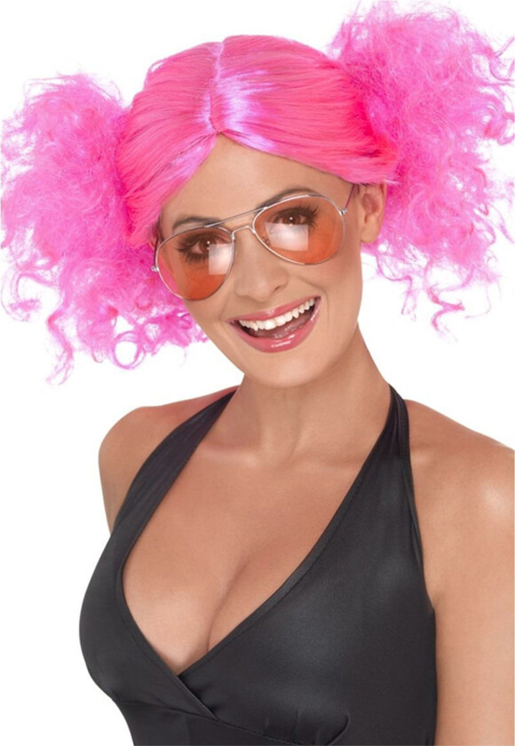 80-talls Neonrosa Parykk med Musefletter - One size