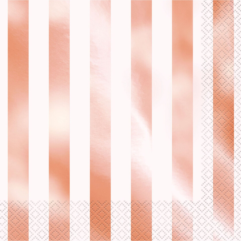 Servietter Roségull Metallic Stripete - 16-pakning