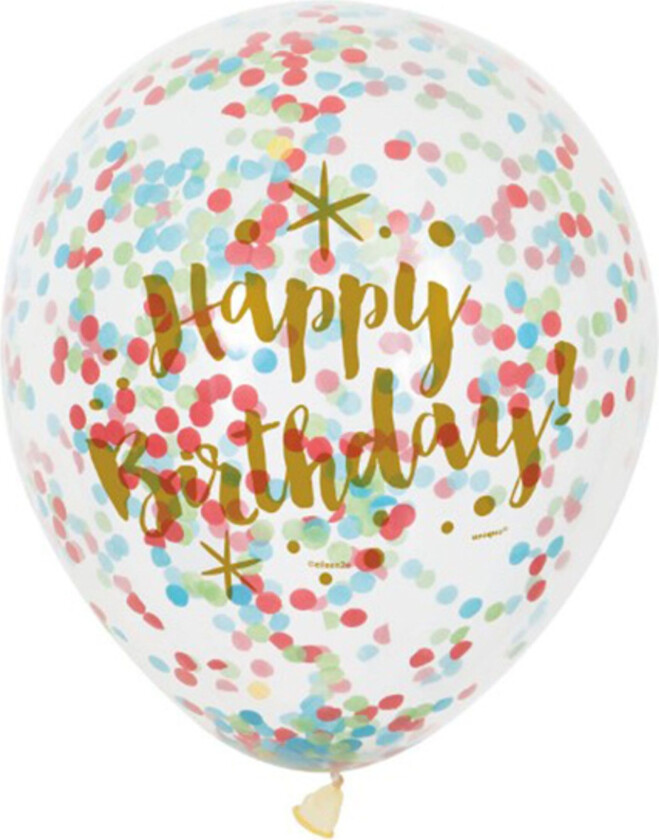 Konfettiballonger Flerfarget Happy Birthday - 6-pakning